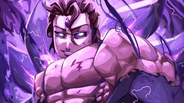 Artwork for the Roblox game Anime Squadron showing a menacing looking anime-inspired character.