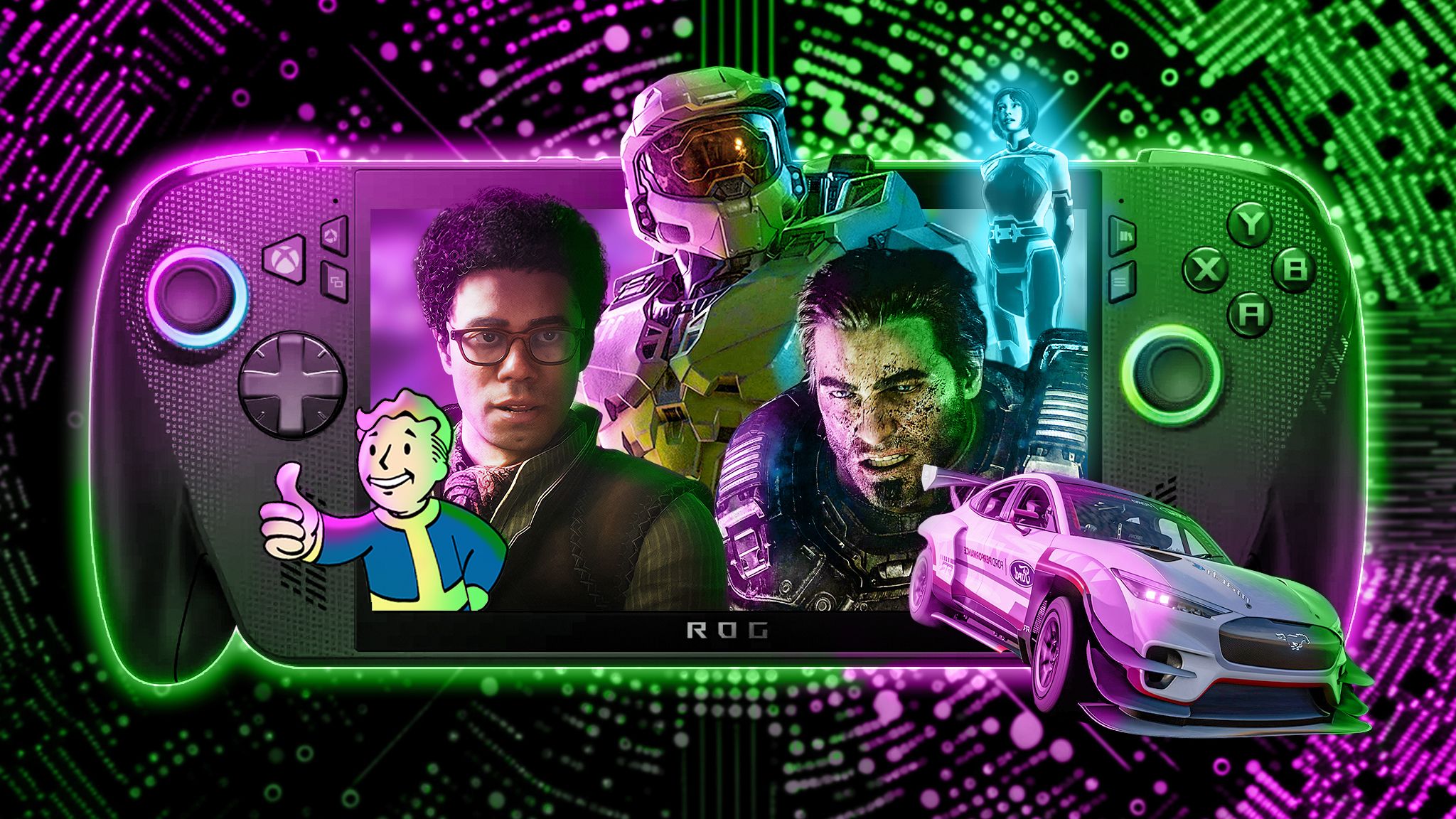 Xbox in 2026 banner: Fallout, Fable, Halo, Gears, Forza, backed on an Xbox Ally.