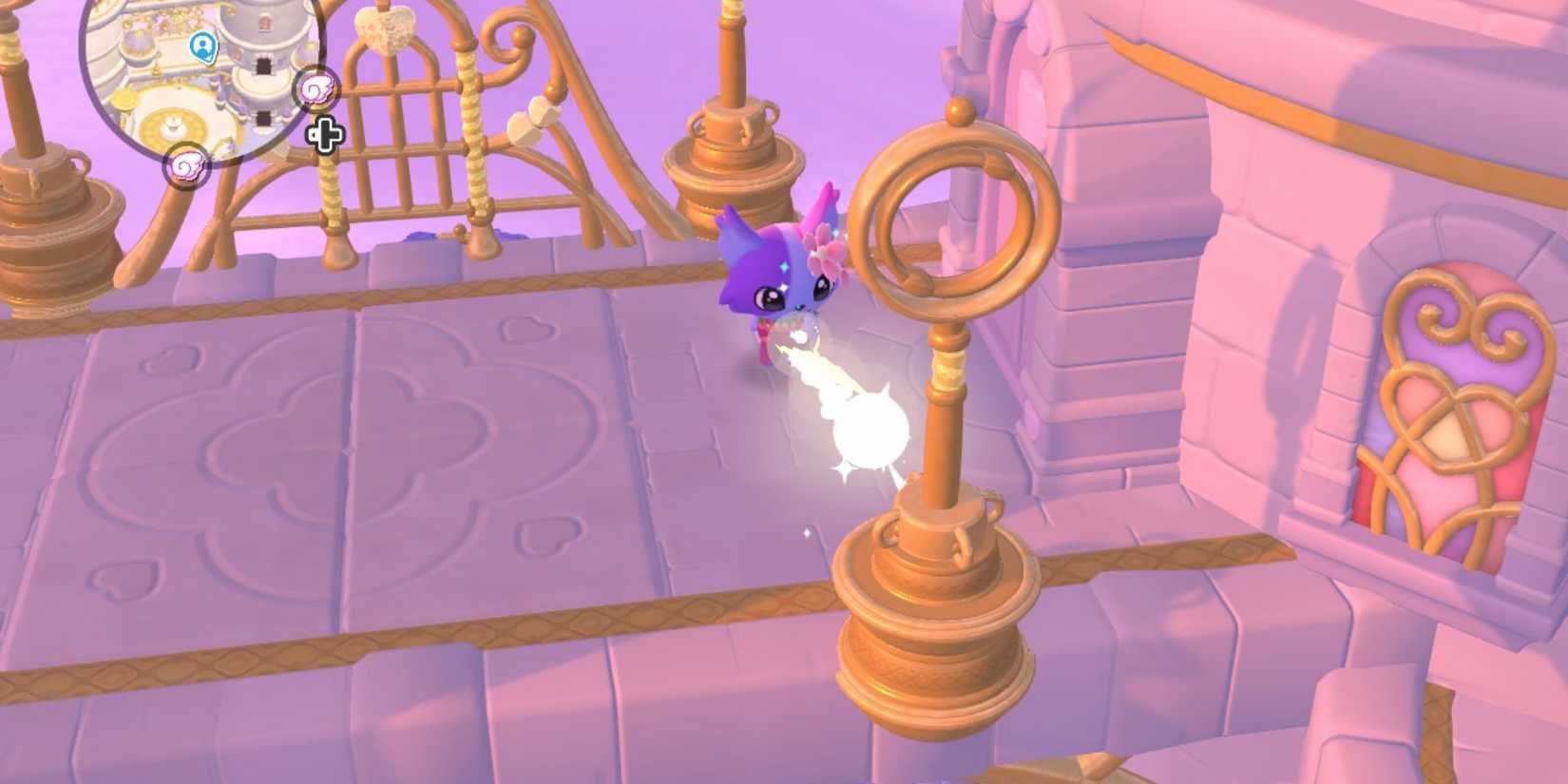 Screenshot of the player using a wand to shoot a magical lanturn in Hello Kitty Island Adventure Wheatflour Wonderland dlc