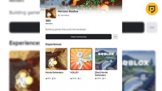 Horde Defenders codes: An image of the Horizon Studios Roblox community page.