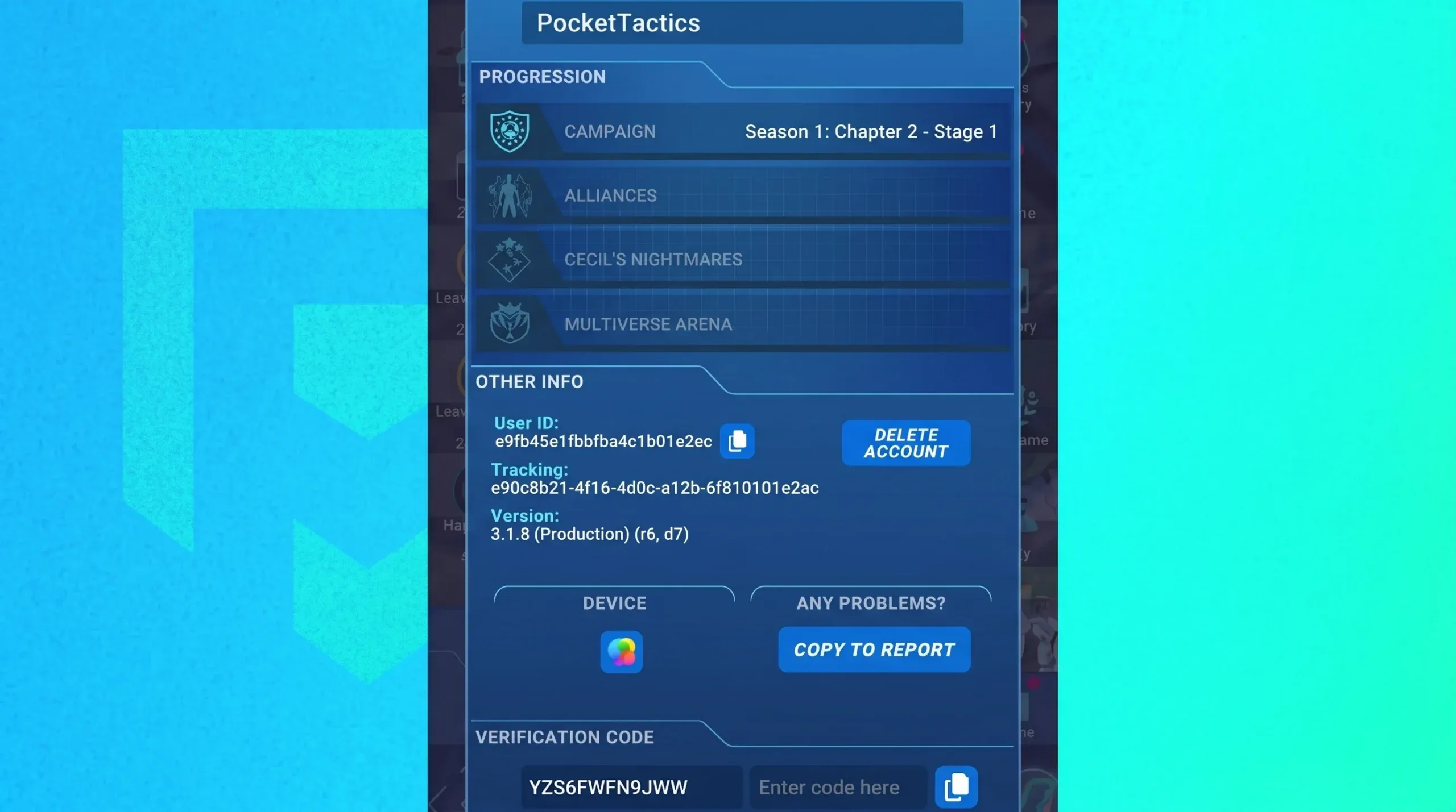 Invincible: Guarding the Globe code generation screen inside the app