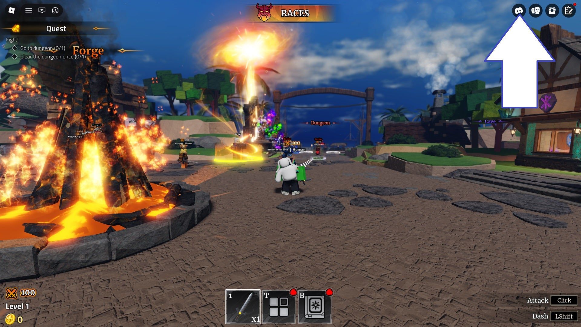 A screenshot of Iron Soul Dungeon in Roblox showing the game's codes button.