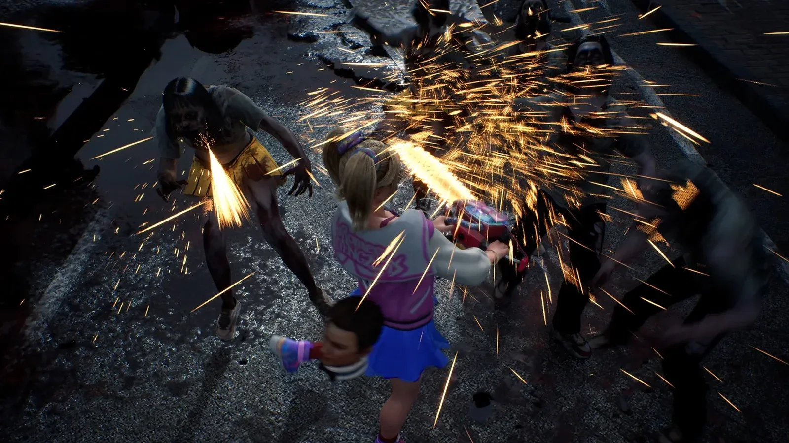 Official Lollipop Chainsaw 2: Back2Back gameplay screenshot showing Juliet fighting enemies in the sequel