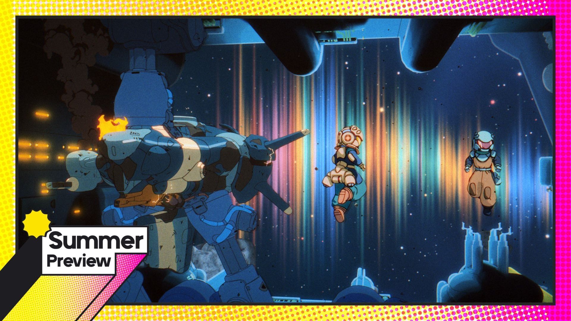 A screenshot from the game Orbitals featuring a bright yellow and fuscia border that reads Summer Preview 2026