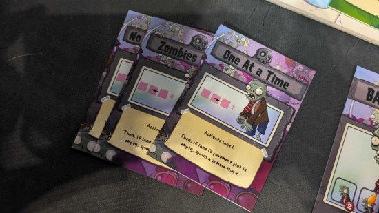 Demo cards from a prototype of Plants vs Zombies: The Board Game