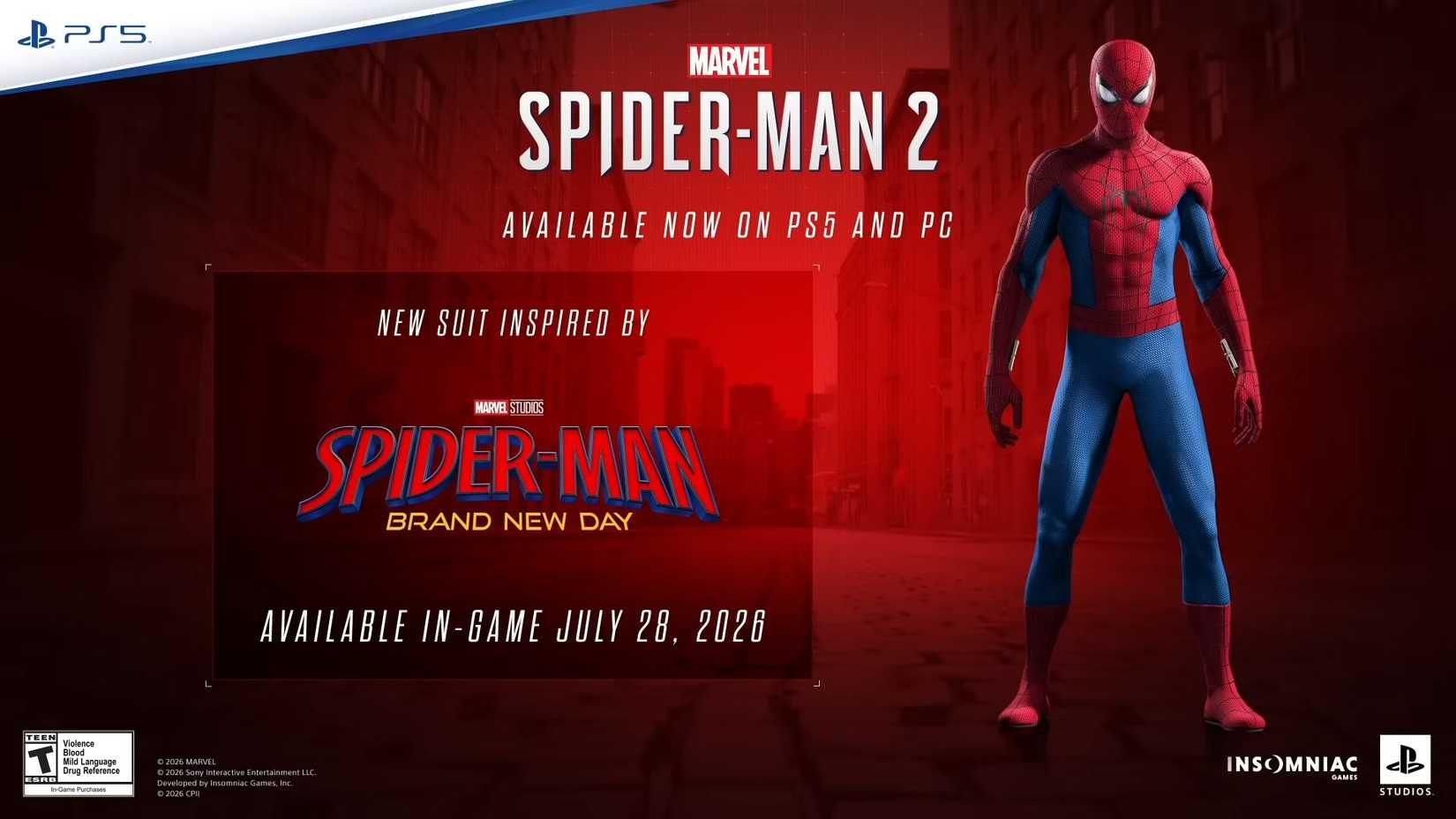Spider-Man Brand New Day trailer screenshot showing a spider-suit for Marvel's Spider-Man 2 game