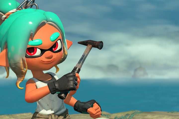 A Splatoon raider holds a hammer in Splatoon Raiders key art