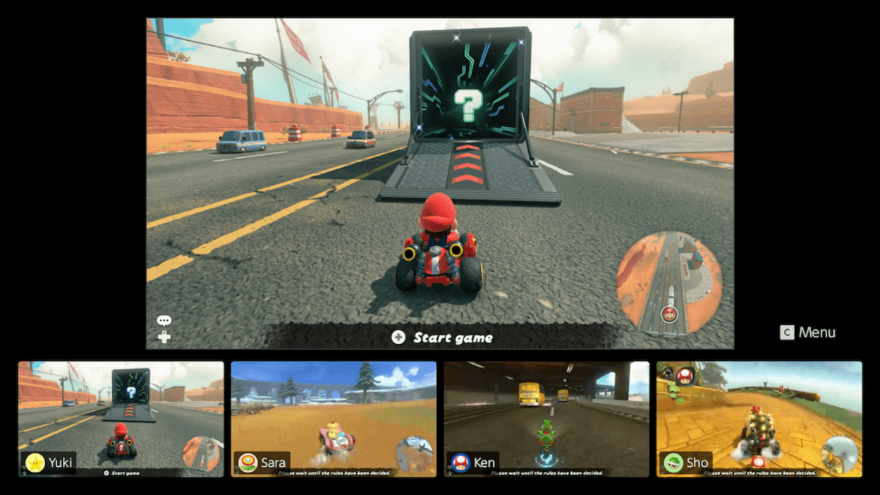 Nintendo Switch 2 GameChat screenshot with streaming gameplay demonstrated on the bottom row